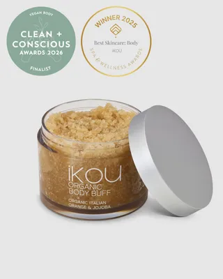 Open iKOU Organic Body Buff jar